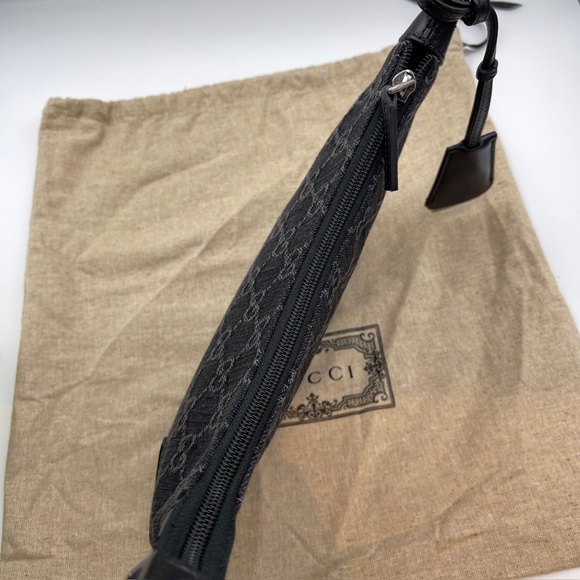 NEW GUCCI Jacquard Black Denim GG Monogram silver Horsebit Shoulder Bag Black - Picture 7 of 16